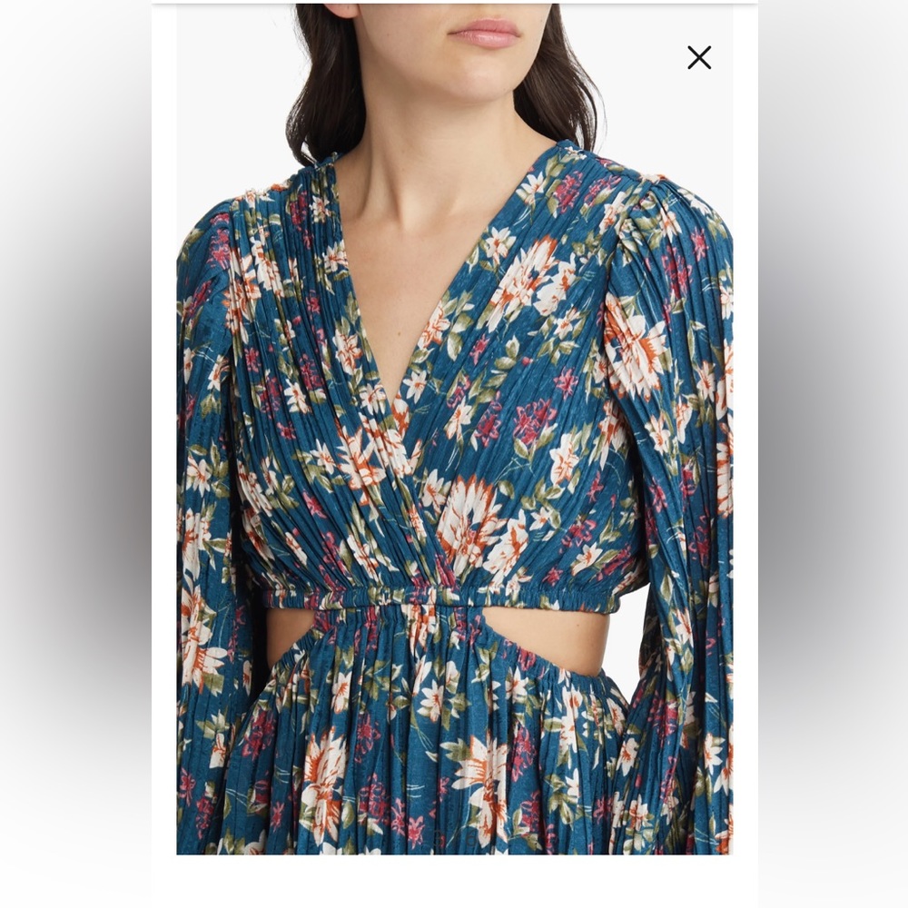 Blue Floral Pattern Side Cutout Dress size XL - Picture 4 of 6